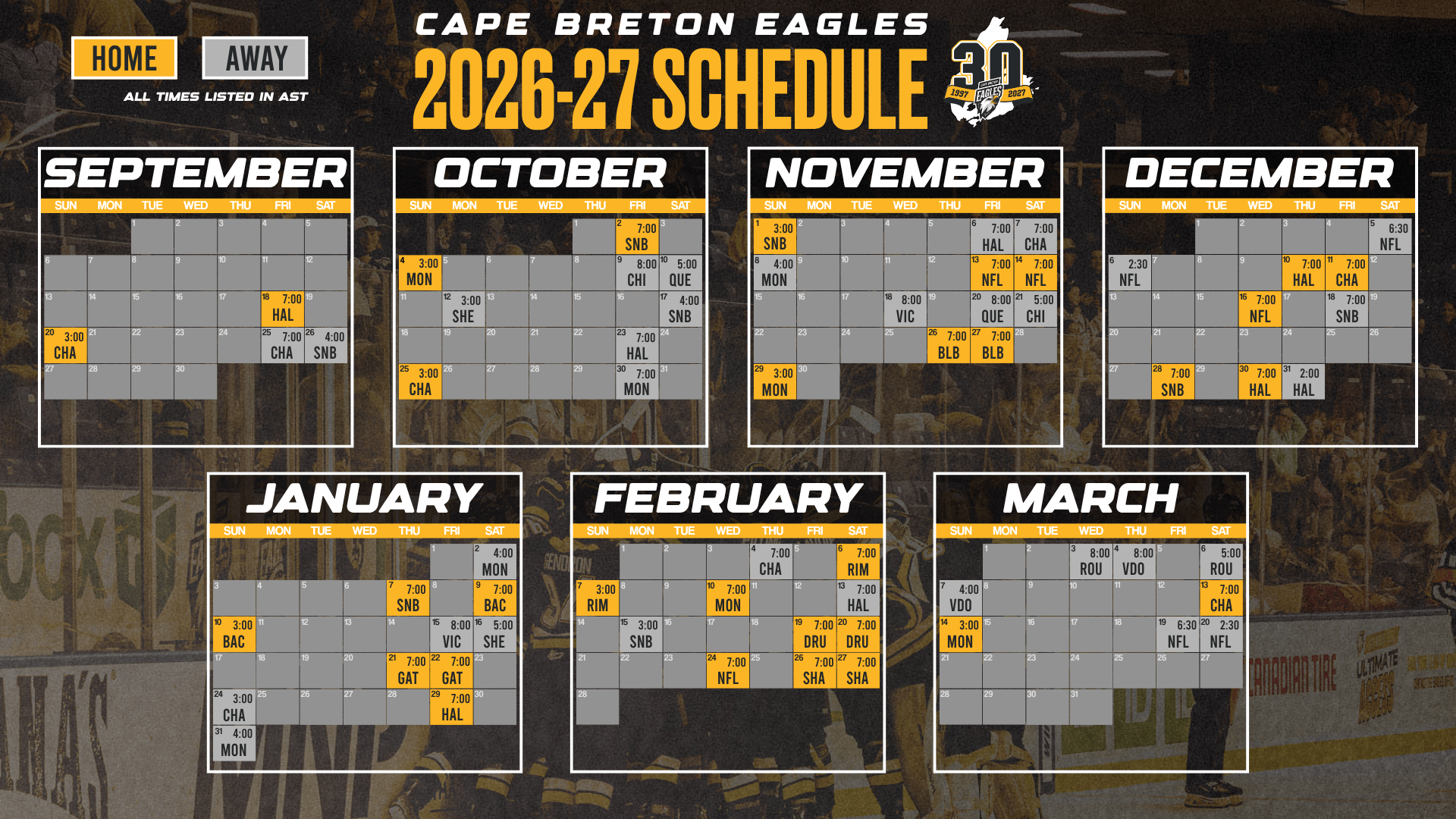 Cape Breton Eagles 2026-27 Regular Season Schedule